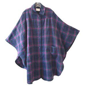 Pendleton Womens O/S Tartan Blue Green Pink Vintage Virgin Wool Cape Poncho USA